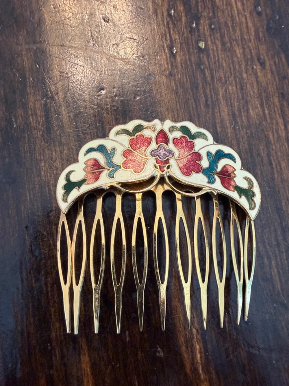 Cloisonne Gold Floral Enamel Hair Comb - Elegant Women's Accessory